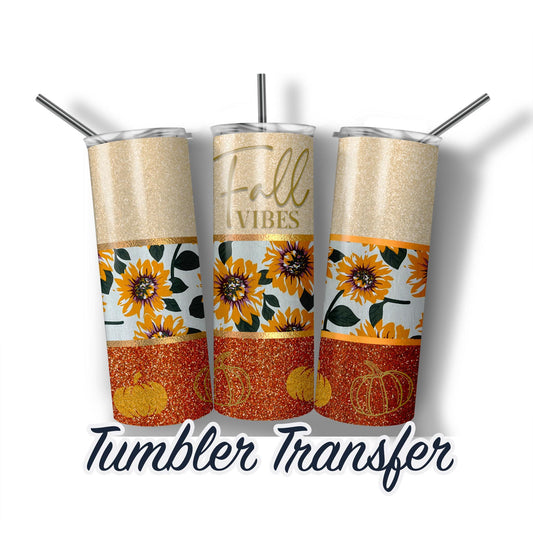 Autumn Fall Vibes  Ready to Press Sublimation Transfer Print 20 oz - 30 oz Tumblers  Ships Next Day