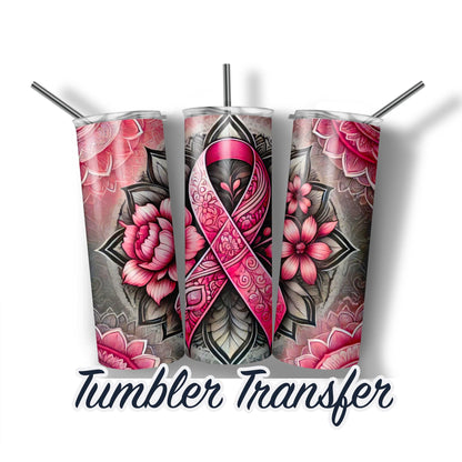 Breast Cancer Pink Ribbon Ready to Press Sublimation Transfer Print 20 oz - 30 oz Tumblers  Ships Next Day