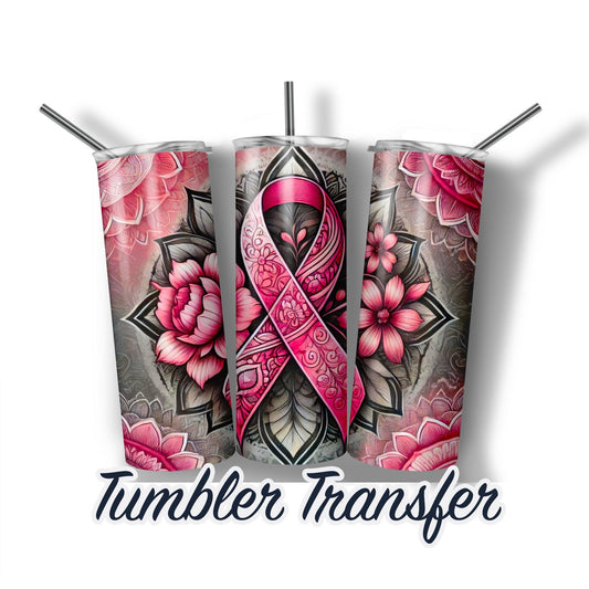 Breast Cancer Pink Ribbon Ready to Press Sublimation Transfer Print 20 oz - 30 oz Tumblers  Ships Next Day