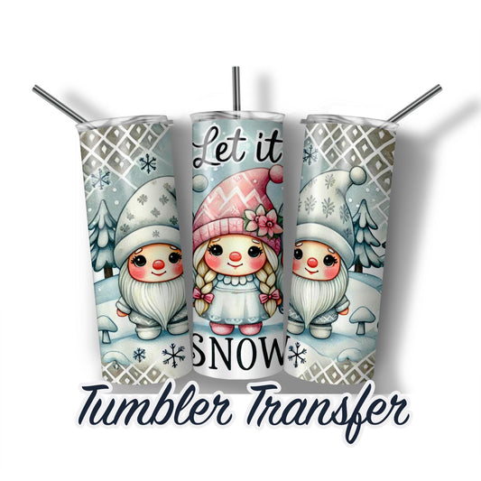 Winter Snow Gnomes Sublimation Transfer Print For 20 oz - 30 oz Tumbler - Ready To press - Heat Transfers Ships Next Day