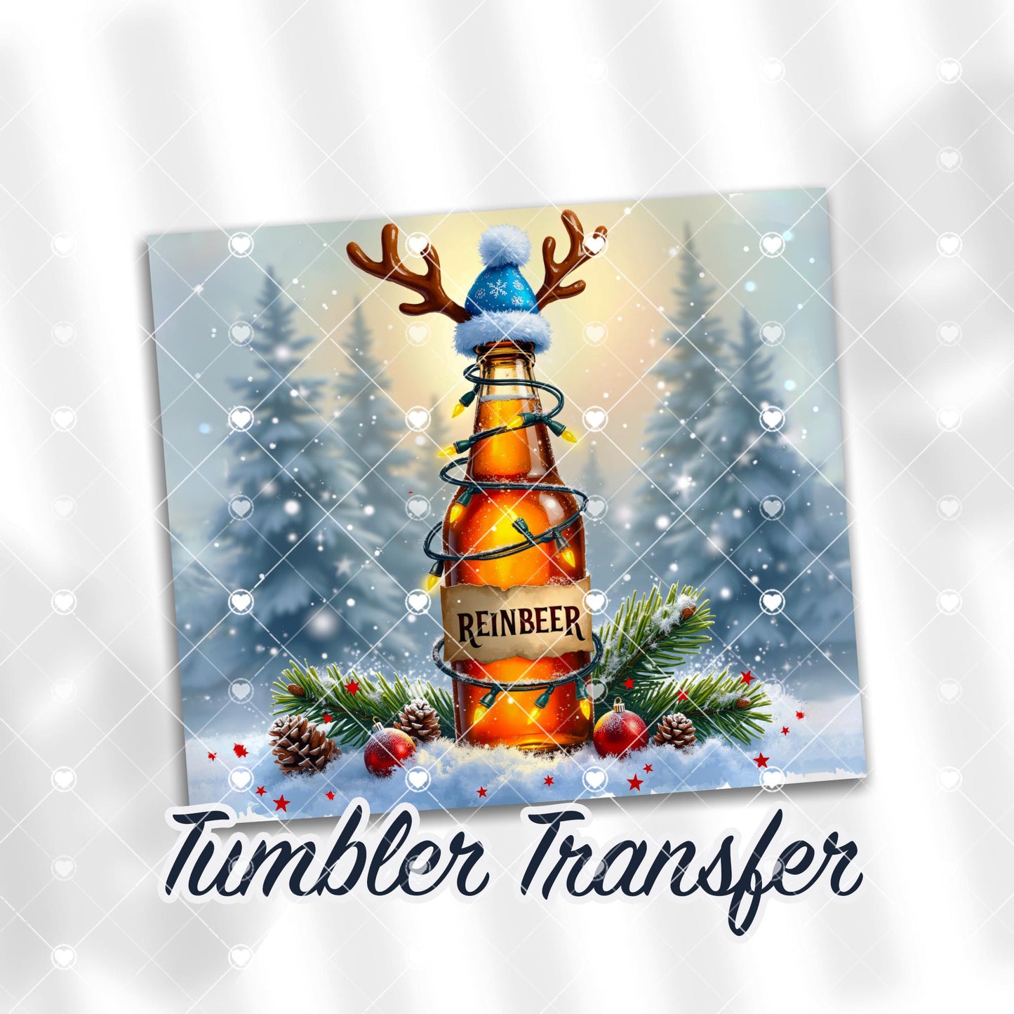 Reinbeer, Christmas Reindeer Printed Sublimation Transfer For 20 oz Tumblers - 30 oz Tumblers - Ready To press Heat Transfers SHIPS NEXT DAY