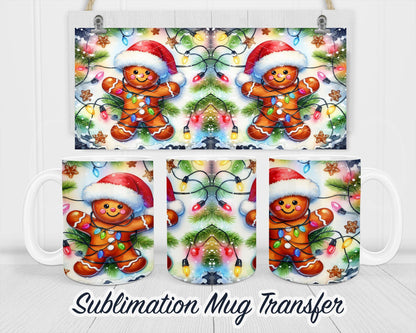 Gingerbread Man Christmas -Sublimation Mug Transfer Print For 11 oz - 15 oz Mugs - Ready To press Heat Transfer SHIPS NEXT DAY