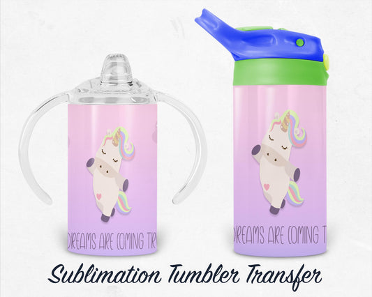 Unicorn Kids 12 oz Sippy Sublimation Tumbler Transfer - Ready To press - Heat Transfers SHIPS NEXT DAY