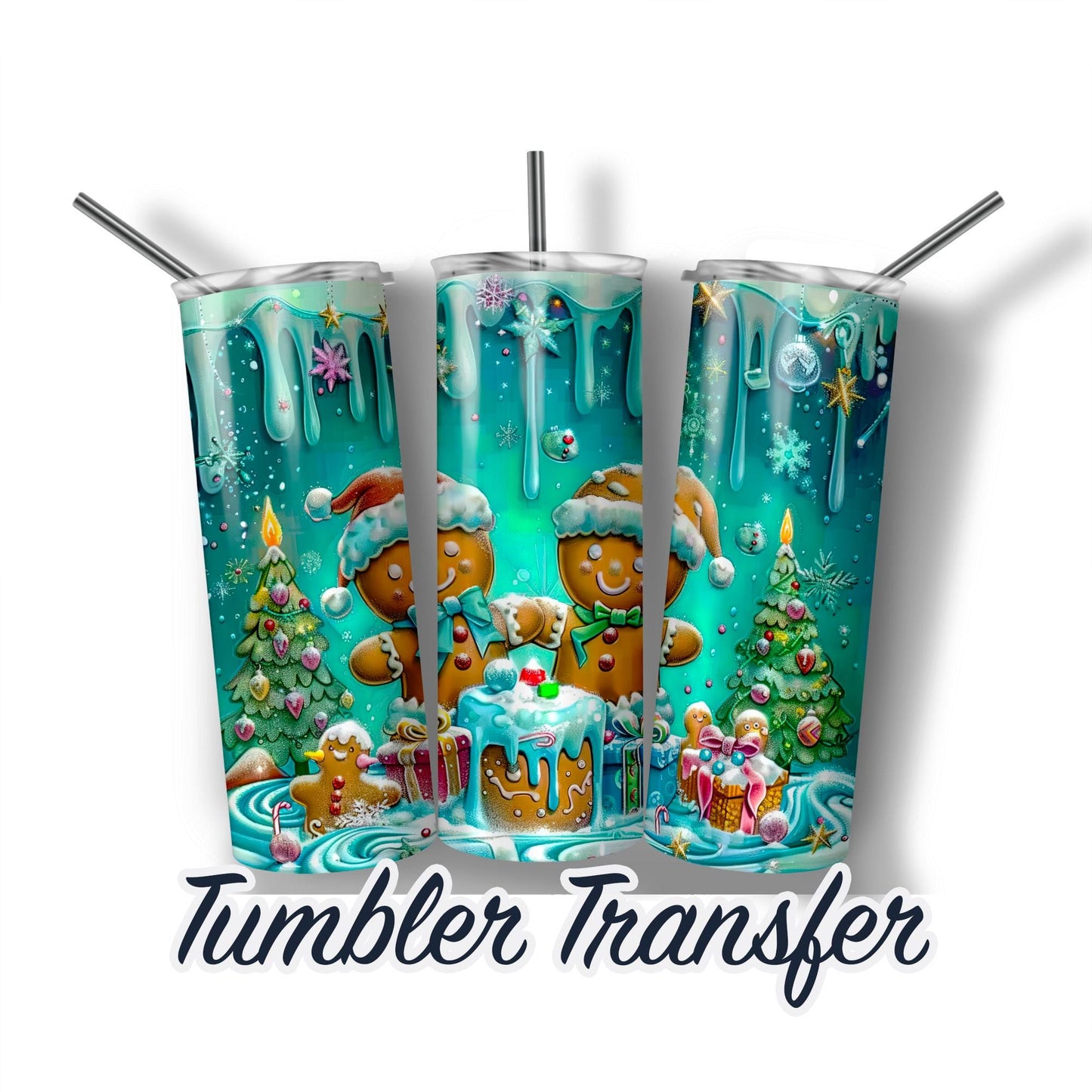 Christmas Gingerbread Swimming in Cocoa Sublimation Print Transfers For 20 oz - 30oz Tumbler Heat Transfers Ready to Press SHIPS NEXT DAY