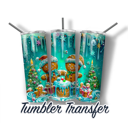 Christmas Gingerbread Swimming in Cocoa Sublimation Print Transfers For 20 oz - 30oz Tumbler Heat Transfers Ready to Press SHIPS NEXT DAY