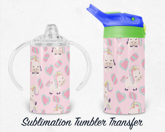 Unicorn Kids 12 oz Sippy Sublimation Tumbler Transfer - Ready To press - Heat Transfers SHIPS NEXT DAY