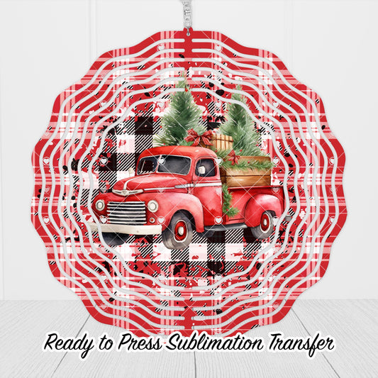 Christmas Red Truck with Tree Wind Spinner Sublimation Ready To press Heat Transfer SHIPS NEXT DAY