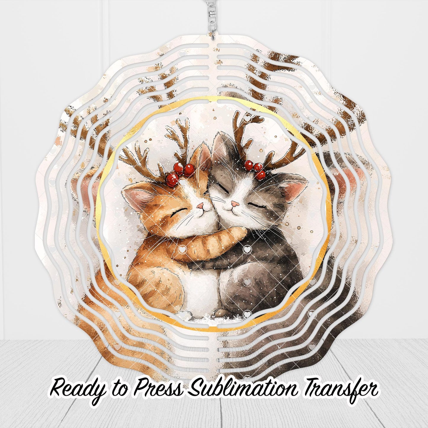 Christmas Kittens Wind Spinner Sublimation Ready To press Heat Transfer SHIPS NEXT DAY