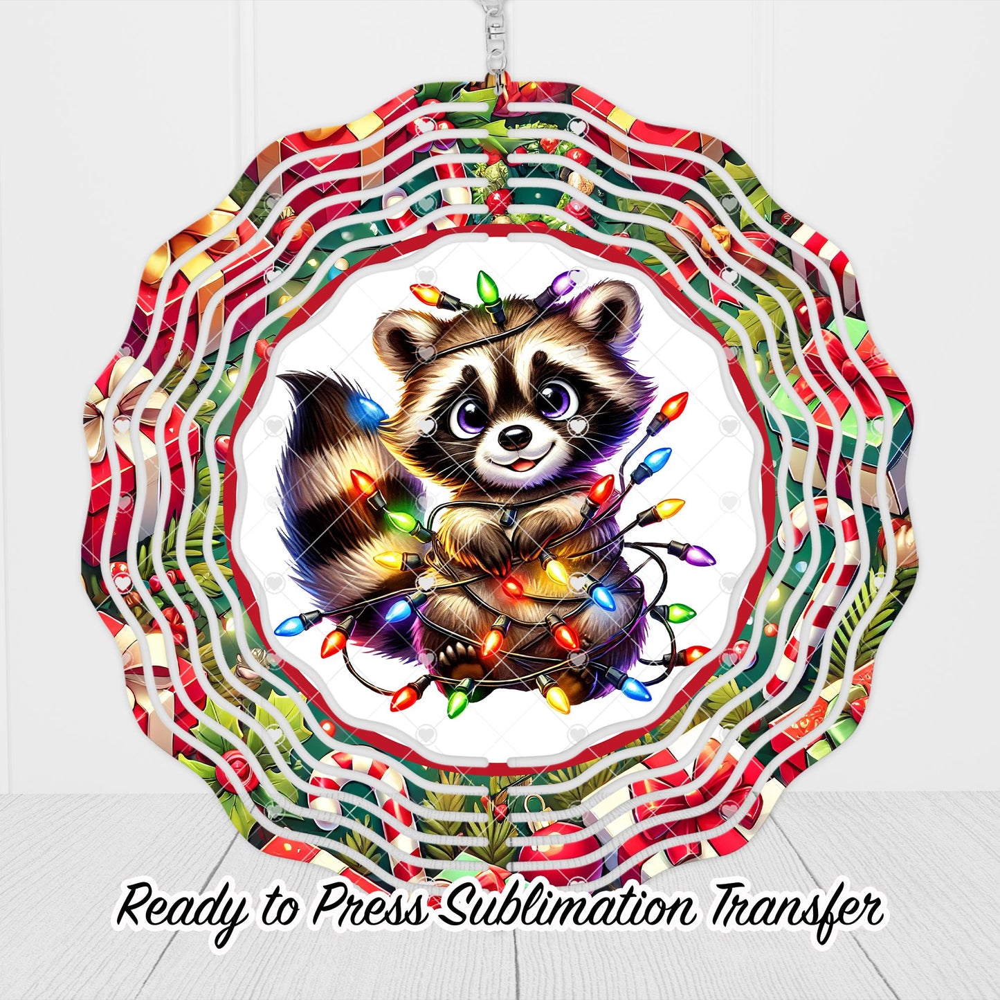 Christmas Racoon Wind Spinner Sublimation Ready To press Heat Transfer SHIPS NEXT DAY