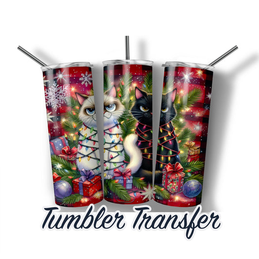 Curious Christmas Cats Ready to Press Sublimation Transfer Print 20 oz - 30 oz Tumblers  Ships Next Day