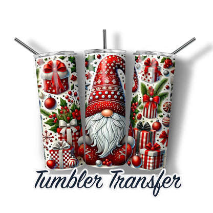 Christmas Gnome Sublimation Transfer Print For 20 oz Tumblers - 30 oz Tumblers - Ready To press - Heat Transfers SHIPS NEXT DAY