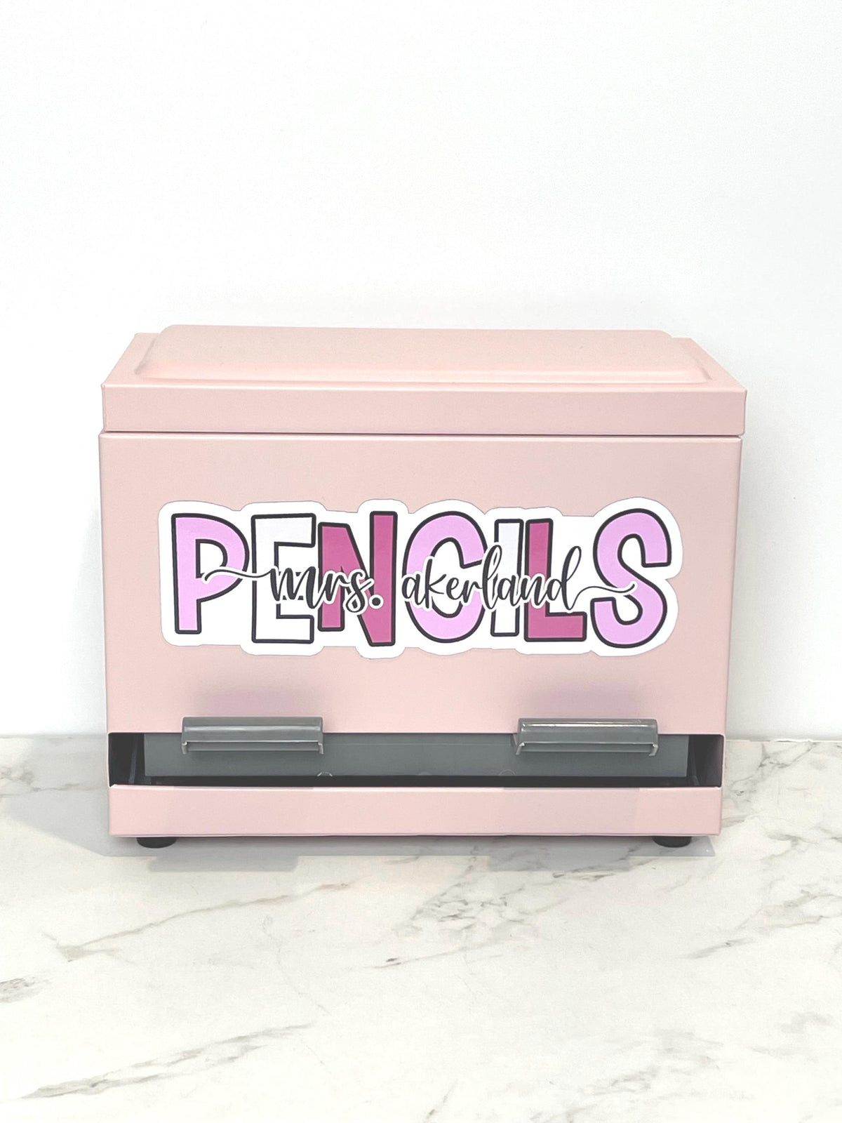 Custom Pencil Dispenser Vinyl Decal or Magnetic Decal Personalized with a name, Pink Pastels Classroom Theme, Teacher Stickers Gifts