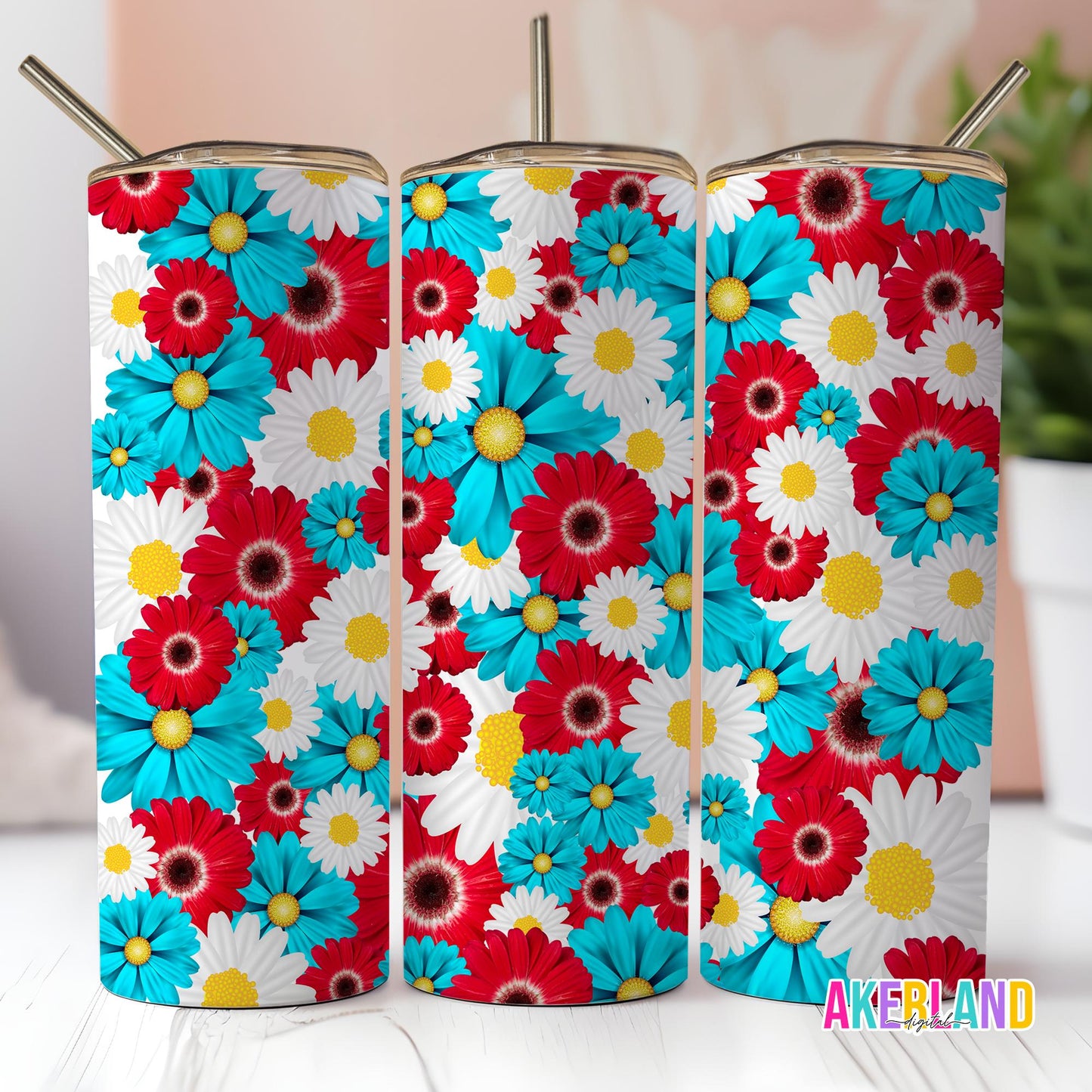 Patriotic Flowers 20oz Sublimation Tumbler Design - PNG Digital Download