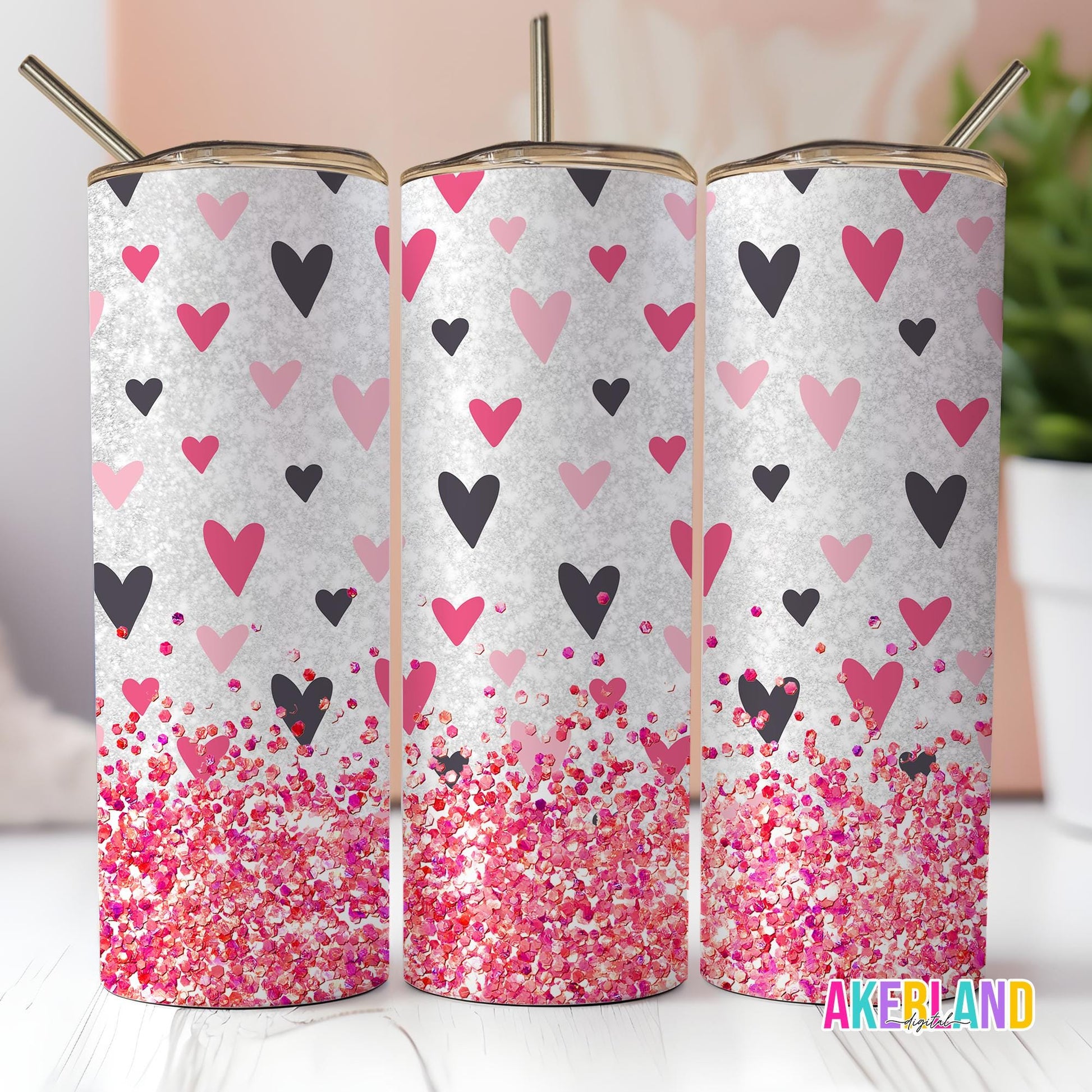 Valentines Heart Sparkle 20oz Sublimation Tumbler Design - PNG Digital Download