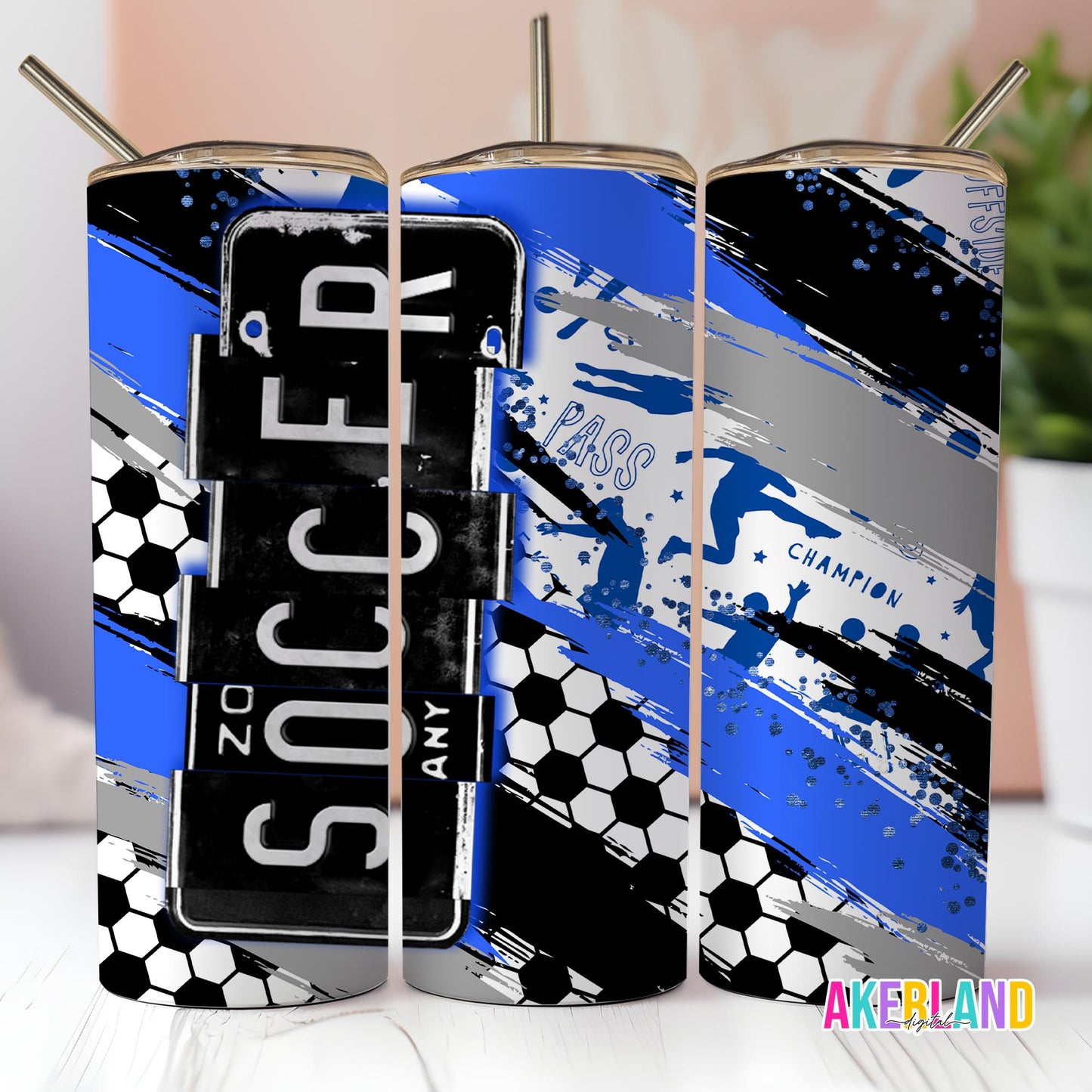 Blue Soccer 20oz Sublimation Tumbler Design - PNG Digital Download