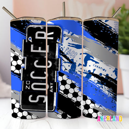 Blue Soccer 20oz Sublimation Tumbler Design - PNG Digital Download