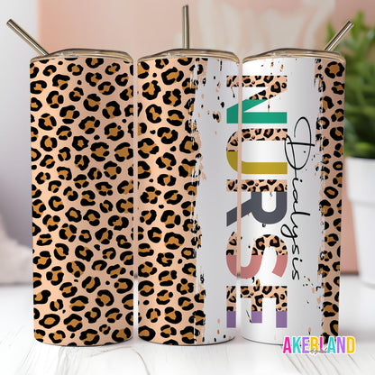 Dialysis Nurse Half Leopard Print 20oz Sublimation Tumbler Design - PNG Digital Download