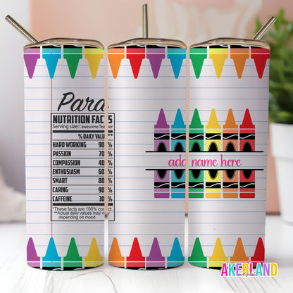 Para Professional Nutrition Facts Special Education 20oz Sublimation Tumbler Design - PNG Digital Download