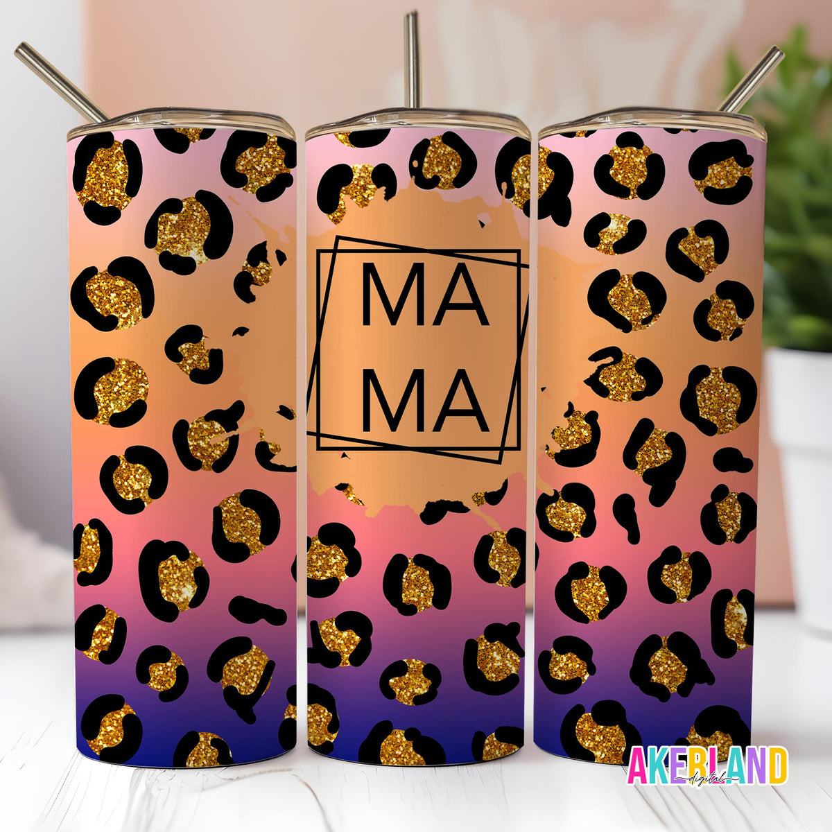Leopard MAMA Ombre 20oz Sublimation Tumbler Design - PNG Digital Download