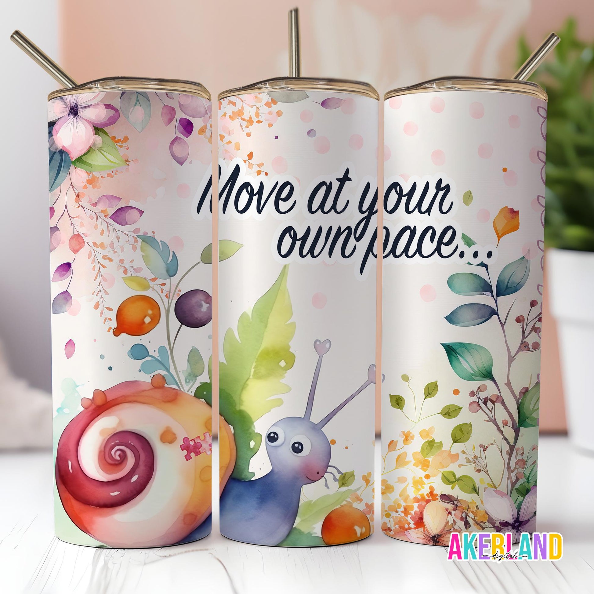 Snail Watercolor 20oz Sublimation Tumbler Design - PNG Digital Download