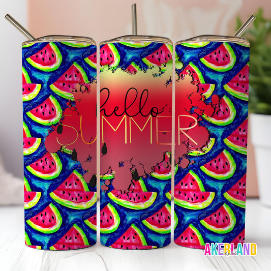 Watermelon Summer Alcohol Ink 20oz Sublimation Tumbler Design - PNG Digital Download
