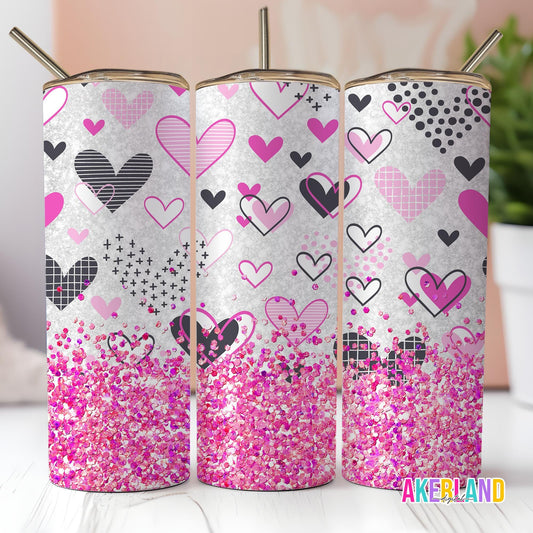 Valentines Pink Heart Sparkle 20oz Sublimation Tumbler Design - PNG Digital Download