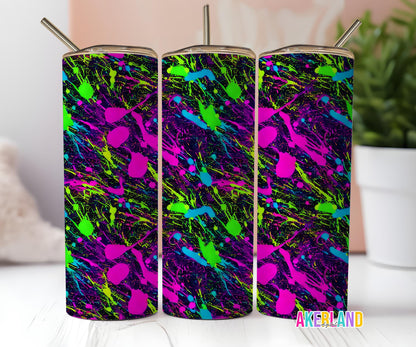 Neon Paint Splatters 20oz Sublimation Tumbler Design - Instant PNG Digital Download
