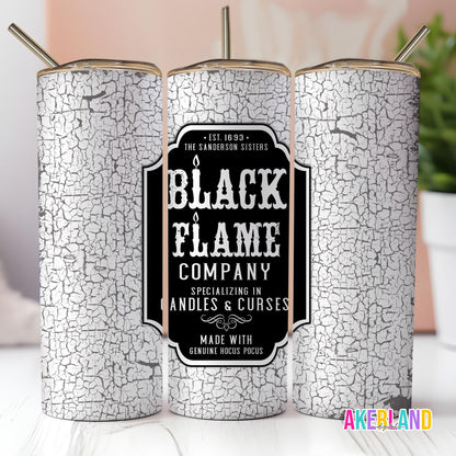 Black Flame Candle Tumbler Design – Crackle Label, Sublimation PNG (Digital Download)