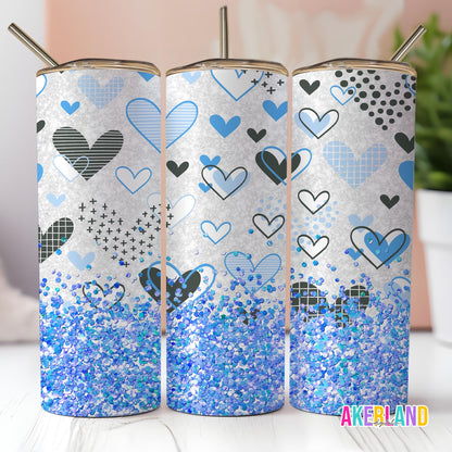 Valentines Blue Heart Sparkle 20oz Sublimation Tumbler Design - PNG Digital Download
