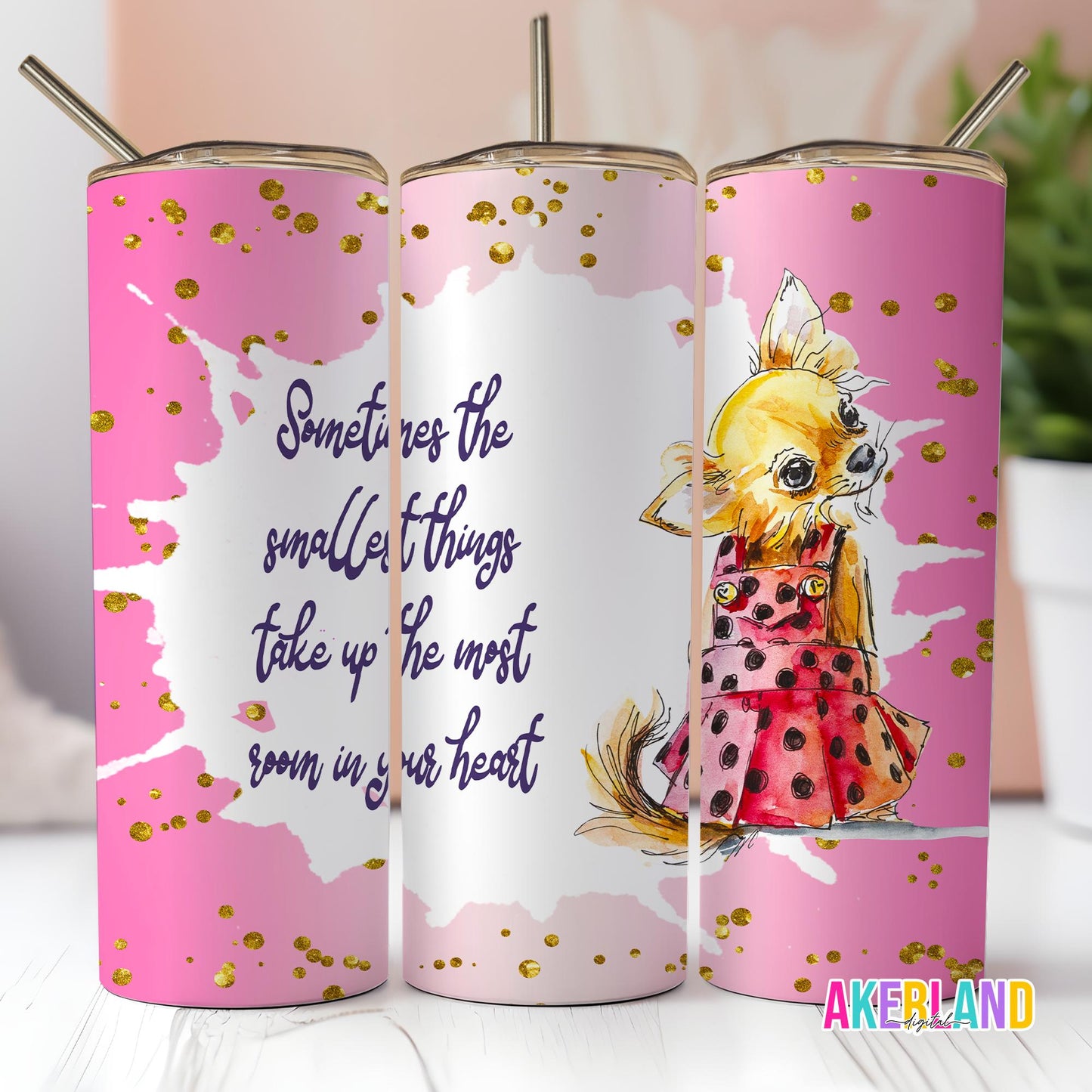 Pretty Pink Chihuahua 20oz Sublimation Tumbler Design - PNG Digital Download