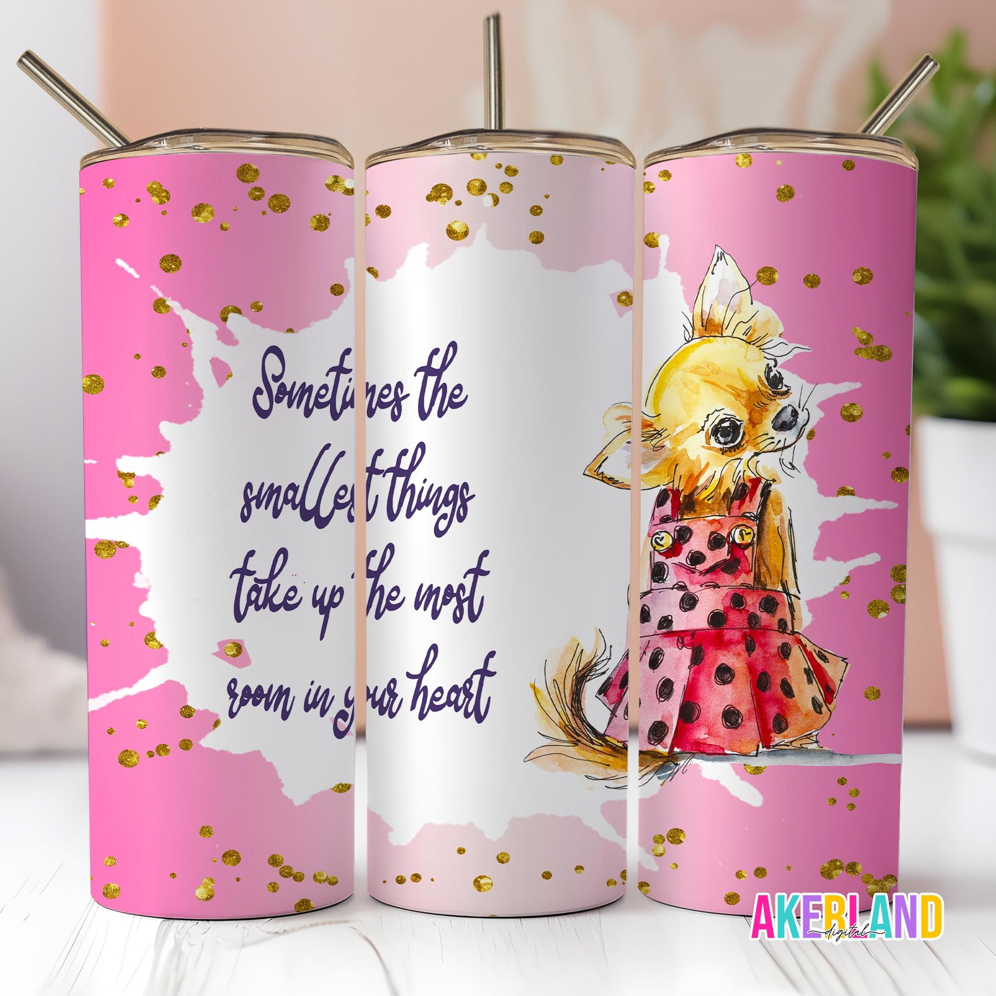 Pretty Pink Chihuahua 20oz Sublimation Tumbler Design - PNG Digital Download