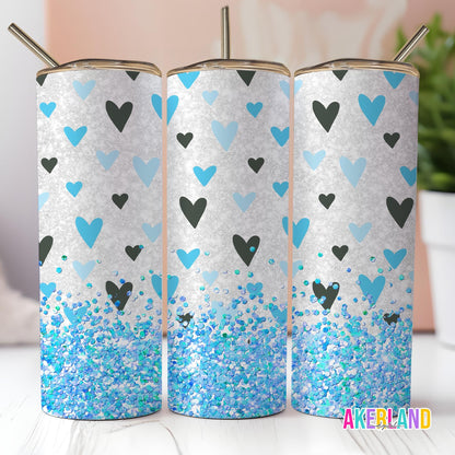 Valentines Heart Blue Sparkle 20oz Sublimation Tumbler Design - PNG Digital Download