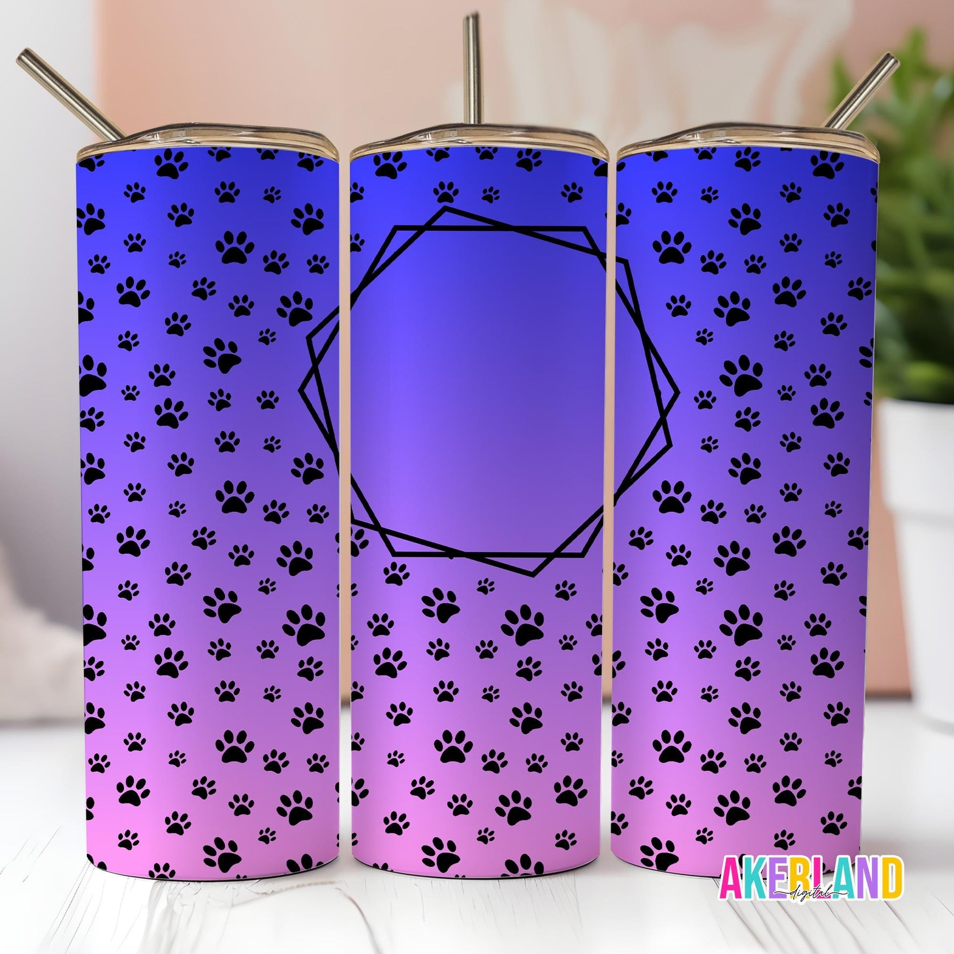 Purple Paw Print 20oz Sublimation Tumbler Design - PNG Digital Download
