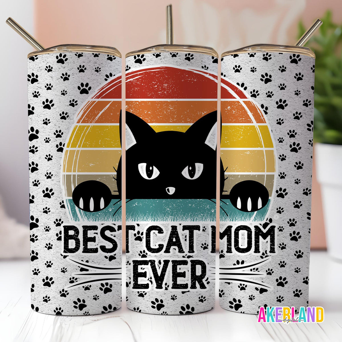 Best Cat Mom Ever Tumbler Design – Sublimation PNG (Digital Download)