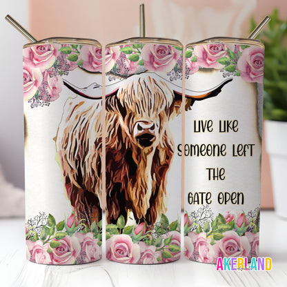 Highland Cow Tumbler Design - Floral 20oz Sublimation (Digital Download)