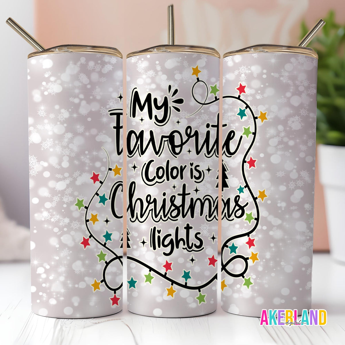 Christmas Lights Tumbler Design - 20oz Sublimation PNG (Digital Download)