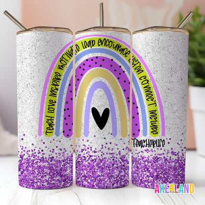 Glitter Rainbow Teacher Life 20oz Sublimation Tumbler Design - PNG Digital Download