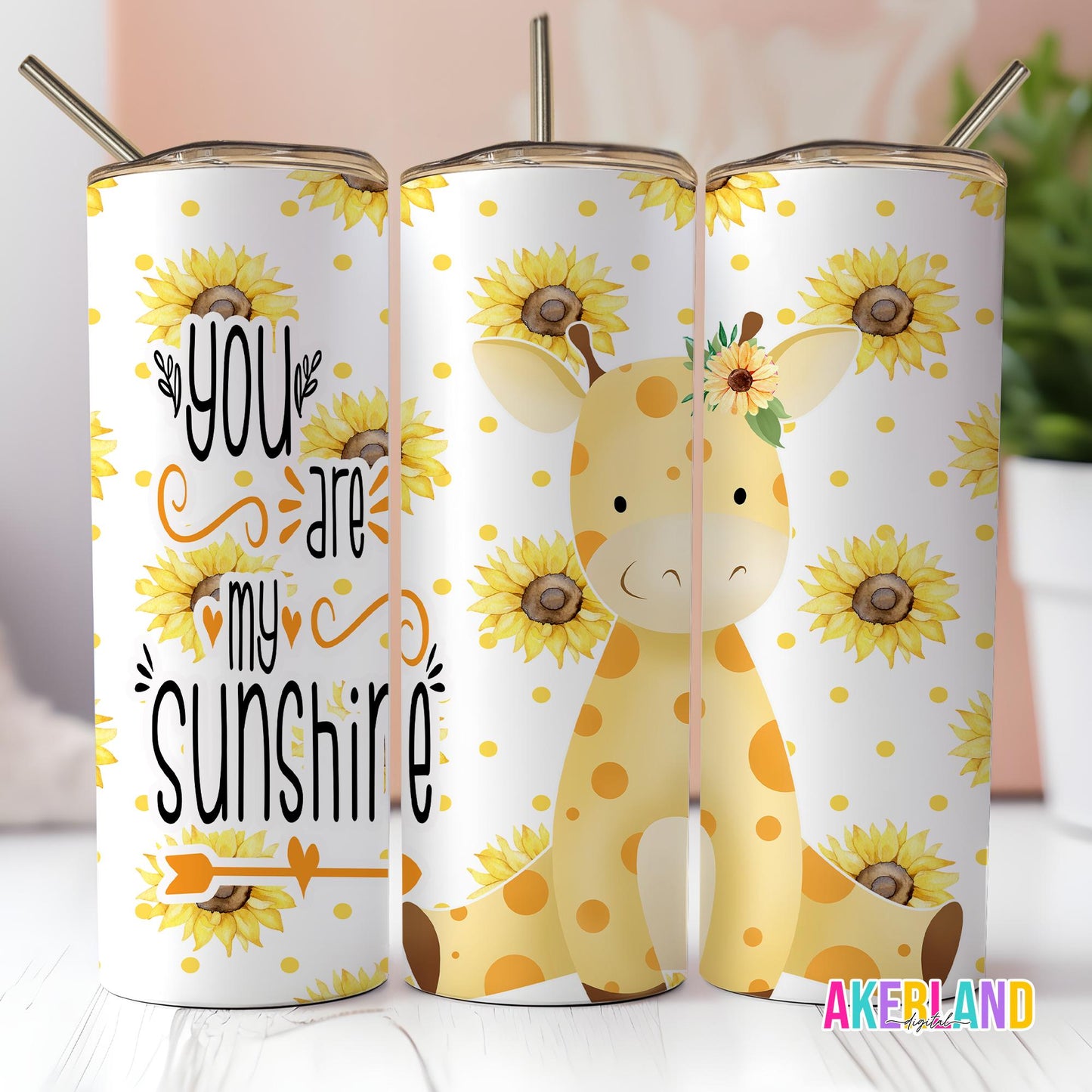 Baby Giraffe Sunflowers Tumbler Design - You are My Sunshine (PNG Digital Download)