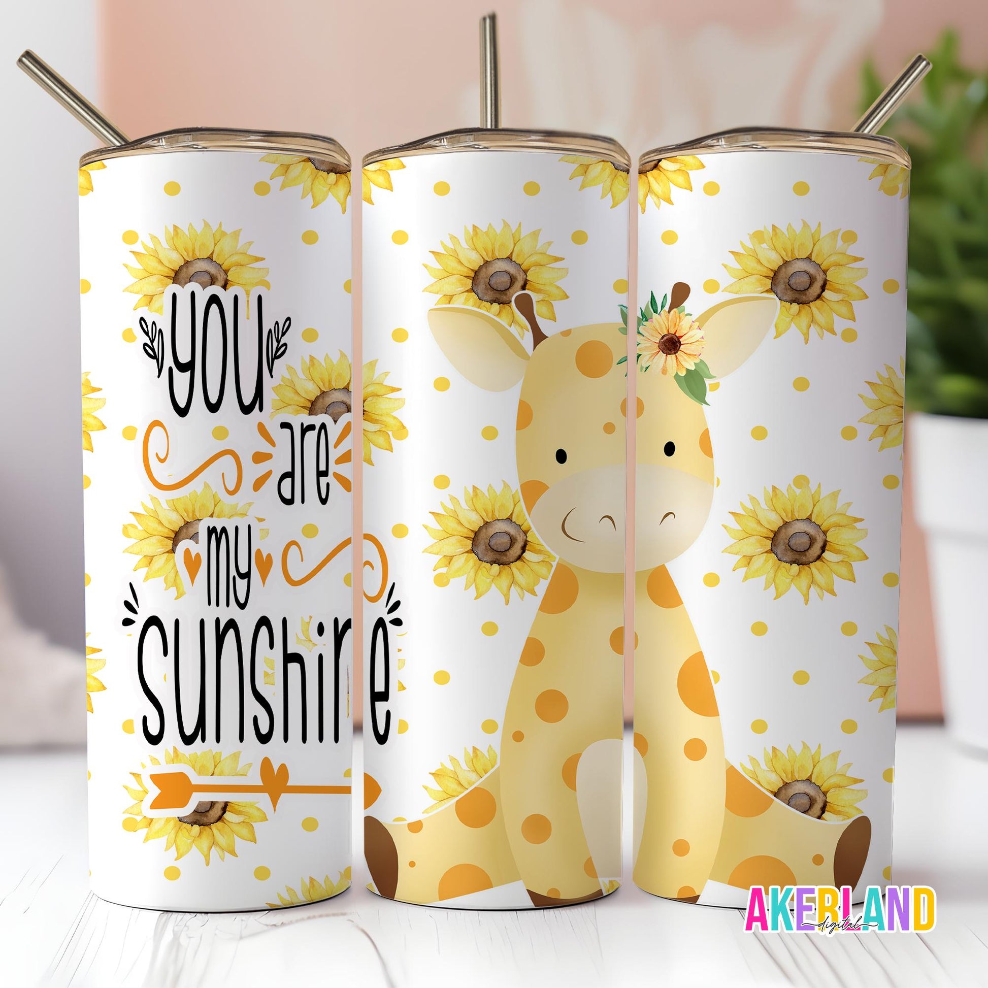 Baby Giraffe Sunflowers Tumbler Design - You are My Sunshine (PNG Digital Download)