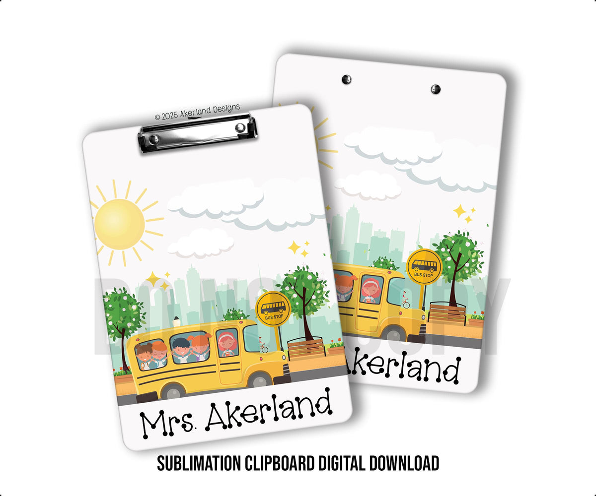 Bus Theme Clipboard Sublimation Design | 9.1W by 12.6H | 300 dpi | PNG Digital Download (Font not included)