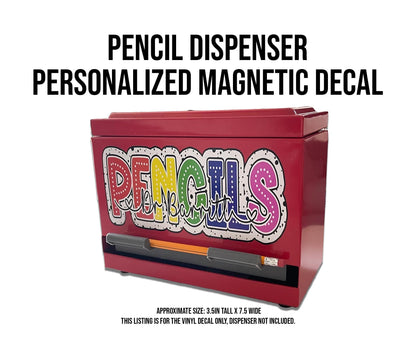 MAGNETIC Pencil Dispenser Decal Personalized with a name, Custom Magnets, Classroom Decor, Rainbow Pencils, Dalmatian Dot theme