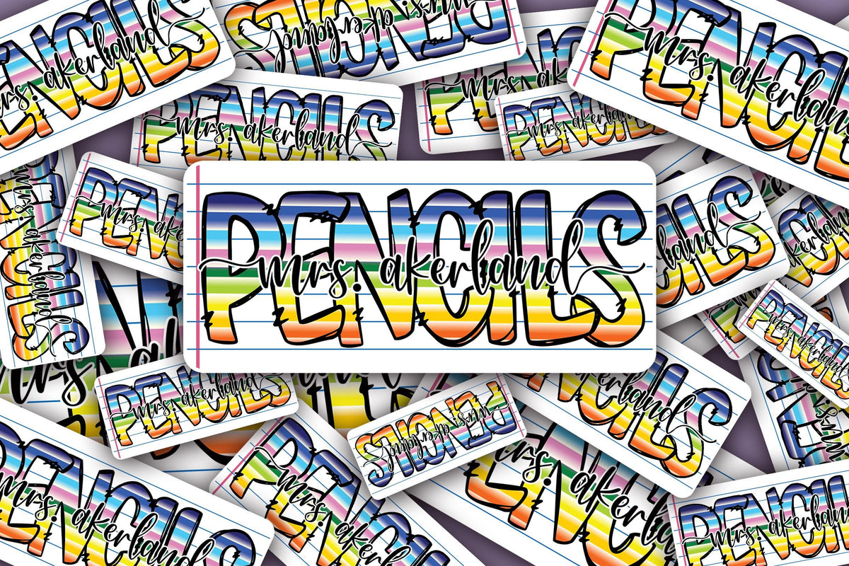 Custom Pencil Dispenser Vinyl Decal Personalized with a name, Waterproof Decal, Rainbow Theme, Teacher Appreciation Approx. 3.5x7.5 inches