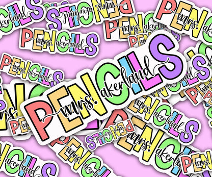 Custom Pencil Dispenser Vinyl Decal Personalized with a name, Pastel Classroom Theme Decals, Waterproof
