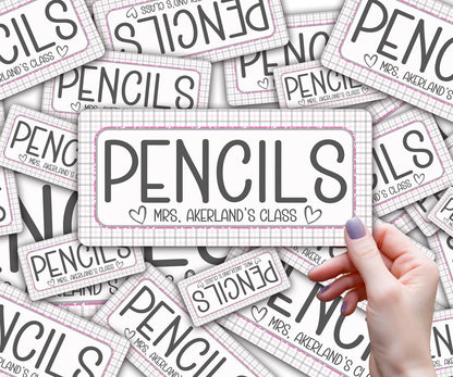 Custom Pencil Dispenser Vinyl Decal Personalized with a name, Waterproof Decal, Pink Theme, Teacher Appreciation Approx. 3.5x7.5 inches