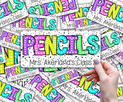Pencil Dispenser Vinyl Decal Personalized with a name Waterproof Vinyl Decal for Teacher's Classroom Pencil Dispensers, Rainbow Colors