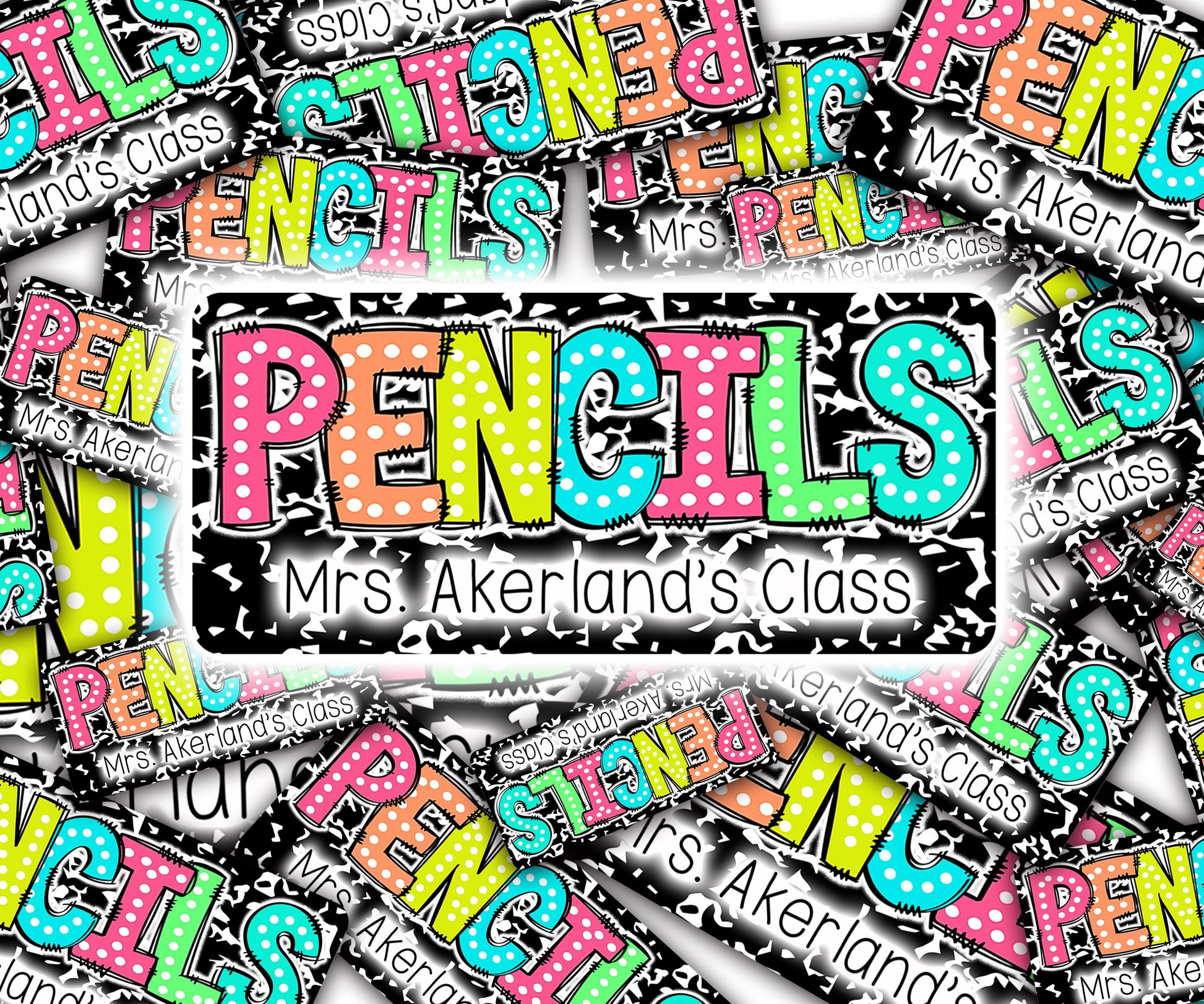 Custom Pencil Dispenser Vinyl Decal Personalized with a name, Waterproof Decal, Rainbow Theme, Teacher Appreciation Approx. 3.5x7.5 inches