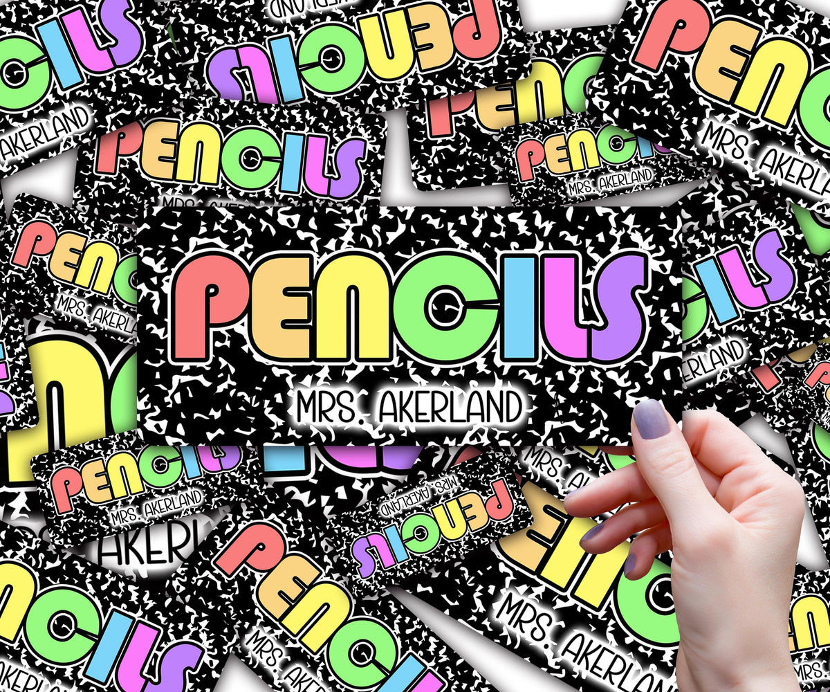 Custom Pencil Dispenser Vinyl Decal Personalized with a name, Waterproof Decal, Rainbow Theme, Teacher Appreciation Approx. 3.5x7.5 inches