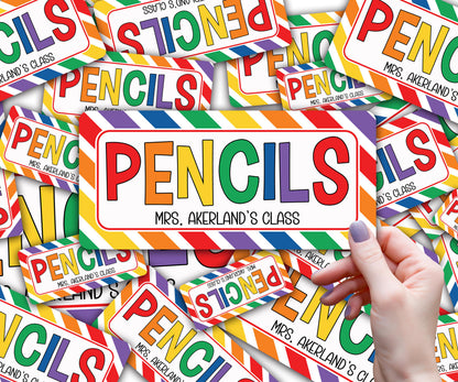 Pencil Dispenser Vinyl Decal Personalized with a name Waterproof Vinyl Decal for Teacher Classroom Pencil Dispensers, Straw dispenser decal