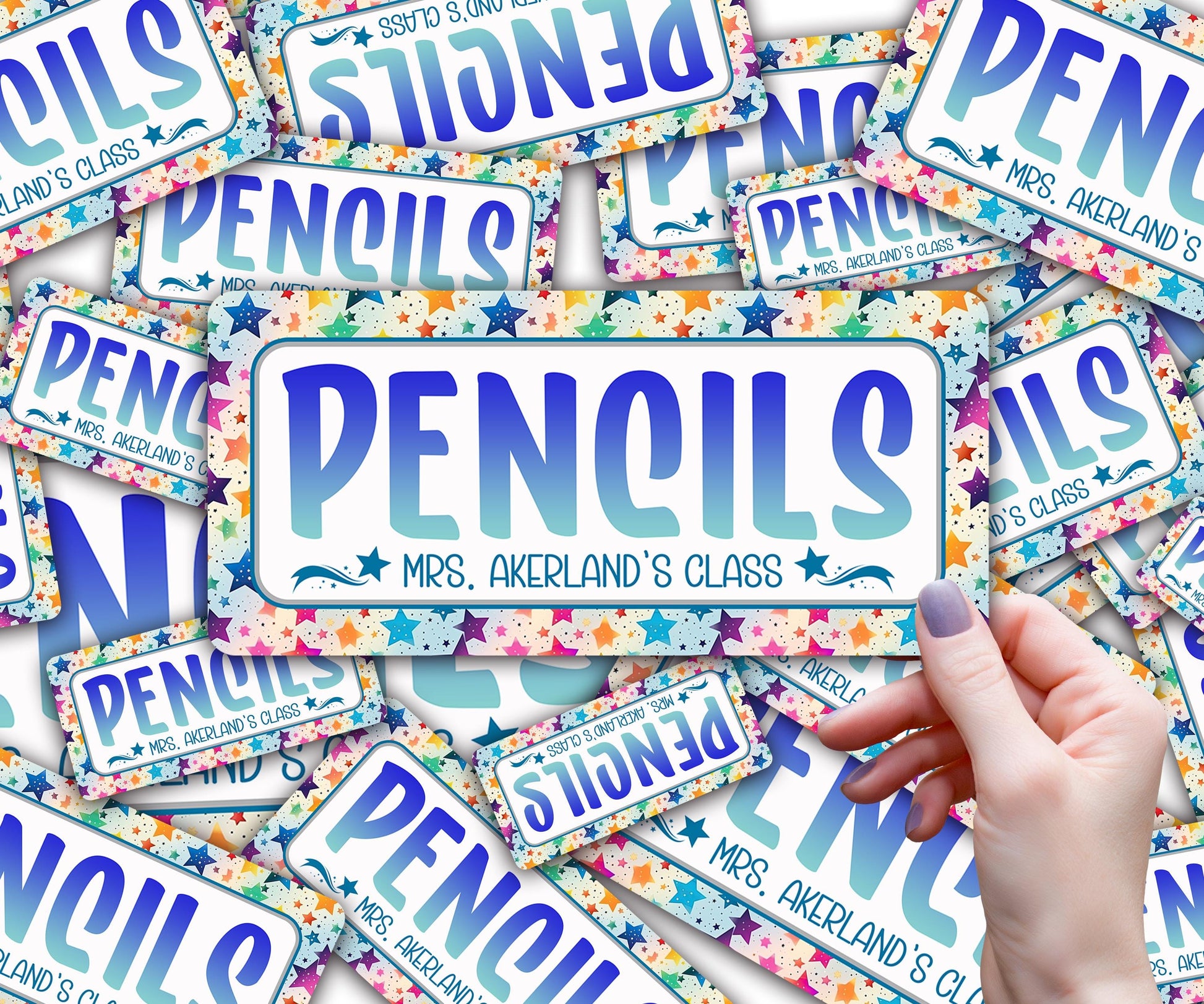 Pencil Dispenser Vinyl Decal Personalized with a name, Waterproof Vinyl Decal for Dispenser, Stars Classroom Theme Decal, Classroom Decor