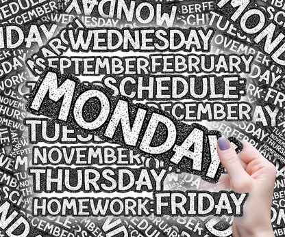 Classroom whiteboard Magnets, Black and White Composition Theme, 3in x 10in, Custom Classroom Magnets, Mon-Fri, Jan-Feb, Homework or Custom